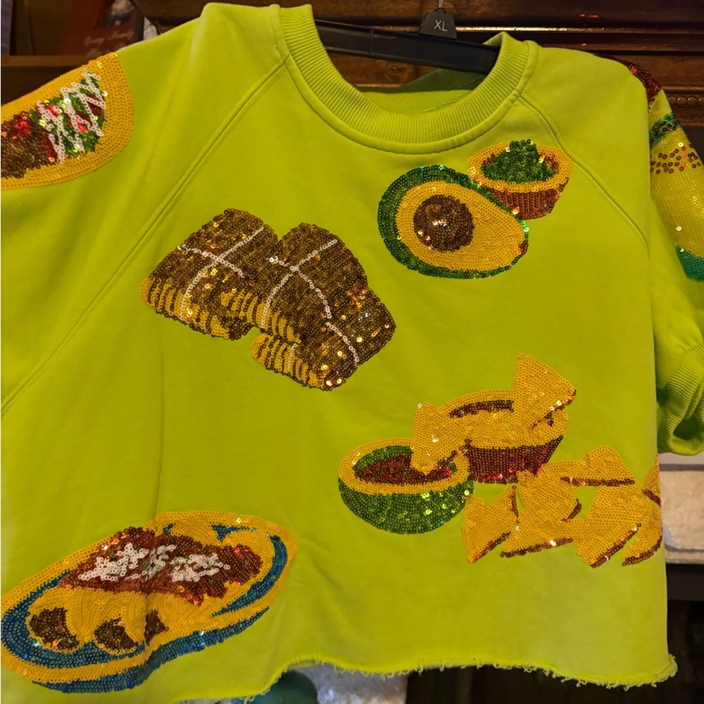 Vibrant Green QOS Set with Sequin Mexican Food Design